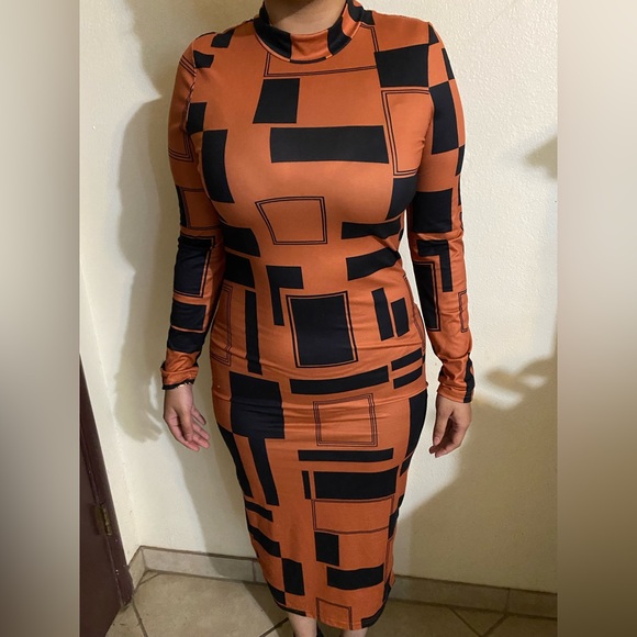 SHEIN Dresses & Skirts - SHEIN Black and Orange Long Sleeve Dress